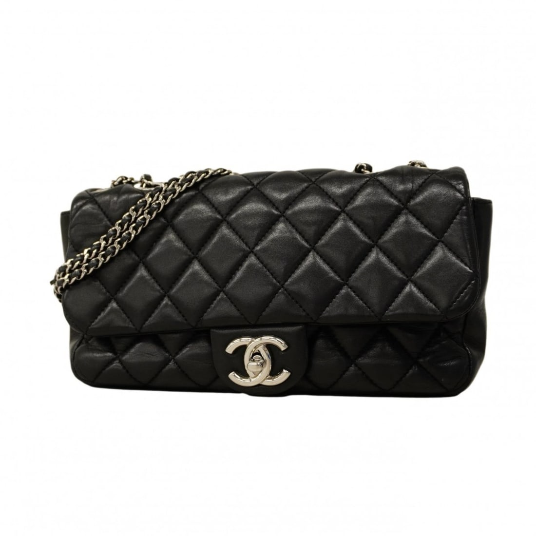 Chanel Matelassé Shoulder Bag with Double Chain, Lambskin, Black, Women's: --- Catalog ---Category: SizeSize (HxWxD): 15cm x 25cm x 5cm / 5.9'' x 9.84'' x 1.96''Category: DesignType: Shoulder bagColor: BlackGender: WomenMaterial: Leather Hardware Color: SilverLeather/Fur Typ