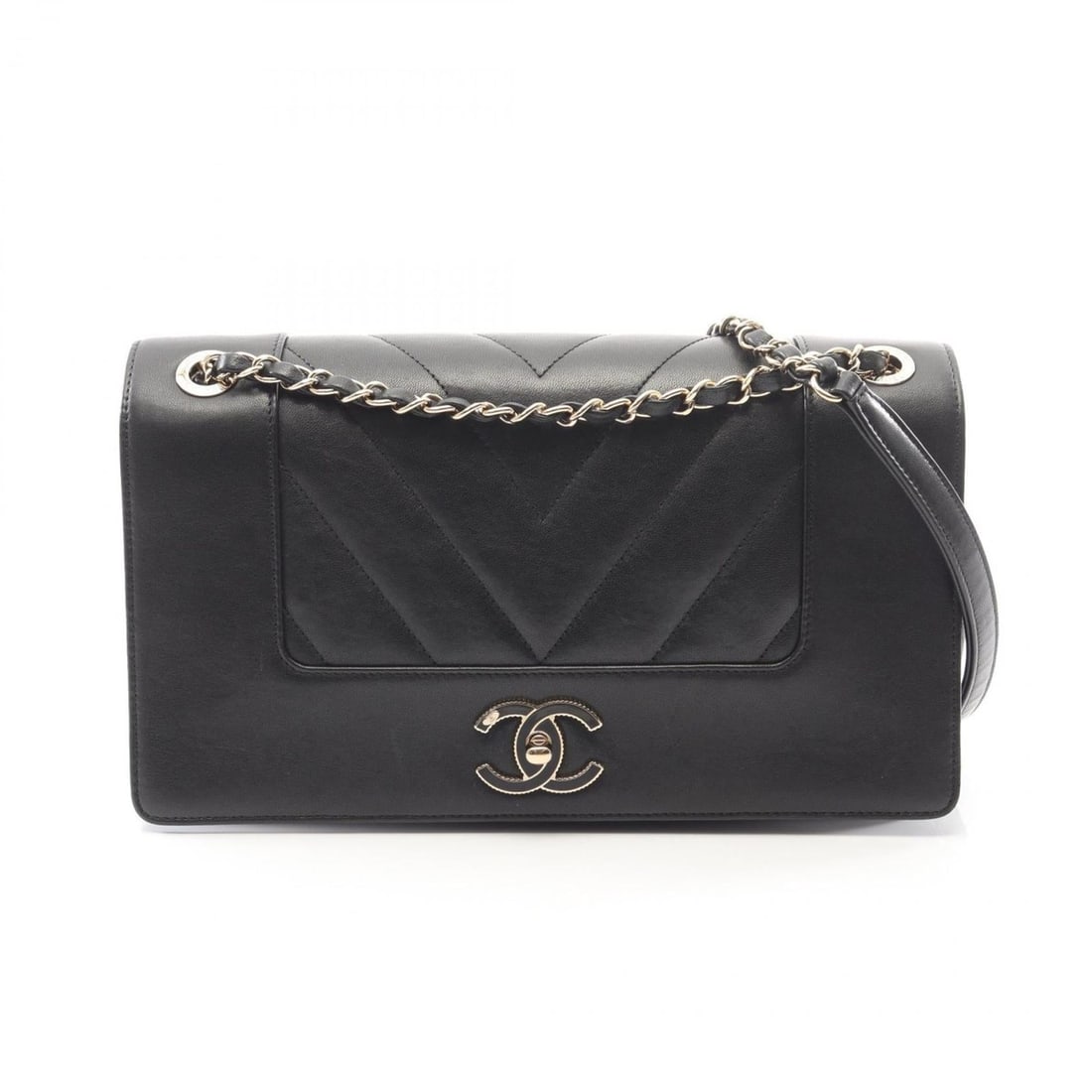 Chanel Mademoiselle Double Flap Shoulder Bag/Handbag, Lambskin Leather, Women's, Black: --- Catalog ---Category: SizeSize (HxWxD): 16cm x 29cm x 7cm / 6.29'' x 11.41'' x 2.75''Category: DesignType: Handbag, Shoulder bagColor: BlackGender: WomenMaterial: Leather Leather/Fur Type: Lambskin