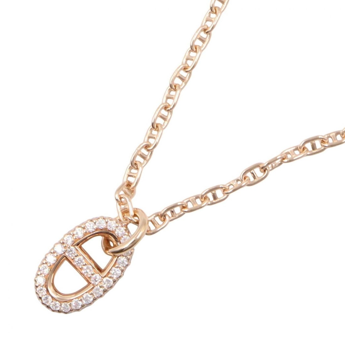 Hermes Chaine d'Ancre Diamond Necklace, 18K Pink Gold (PG) Women's, Tone, Clear Tone: --- Catalog ---Category: SizePendant Size: 14mm x 9mm / 0.55'' x 0.35''Neck Circumference: 41 cm / 16.14''Category: DesignColor: GoldGender: WomenMaterial: Pink gold (18K)Necklace Type: NecklaceCatego