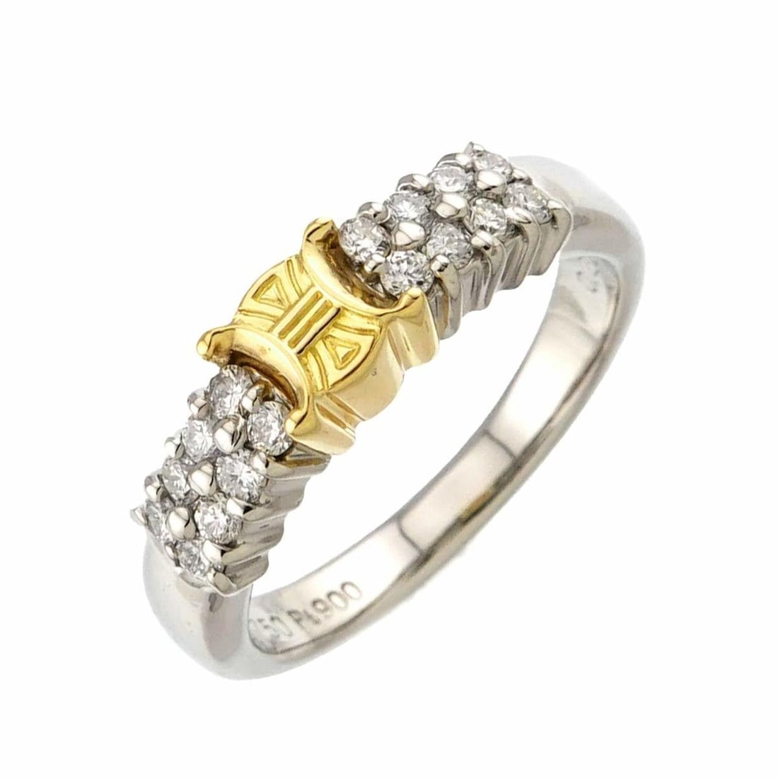 Celine Triomphe 1 Ring, 0.28ct Diamond, Platinum (Pt), 18K Yellow Gold (YG) 750, Macadam Pattern,: --- Catalog ---Category: SizeJP Size: 12.5US Size: 6.5Category: DesignType: Band ringColor: GoldGender: WomenMaterial: Platinum 900, Yellow gold (18K)Category: GeneralBrand: Celine--- Item List ---Sec