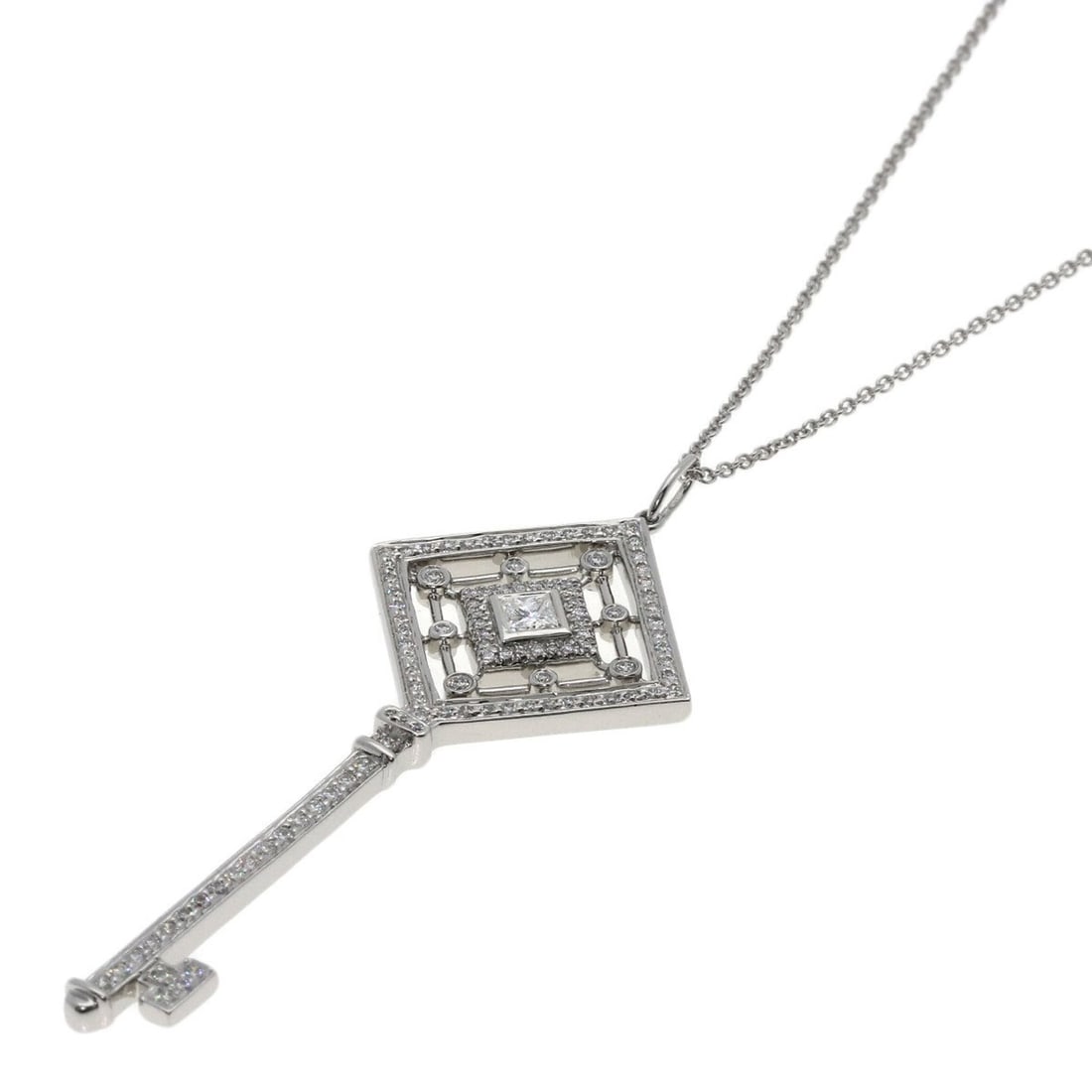 Tiffany & Co. Grace Key Diamond Necklace, Platinum PT950, Women's.: --- Catalog ---Category: SizeWeight: 9.6g / 0.33oz.Pendant Size: 52.7mm x 21.8mm / 2.07'' x 0.85''Neck Circumference: 40 cm / 15.74''Category: DesignColor: GrayStone: DiamondGender: WomenMaterial: Pla