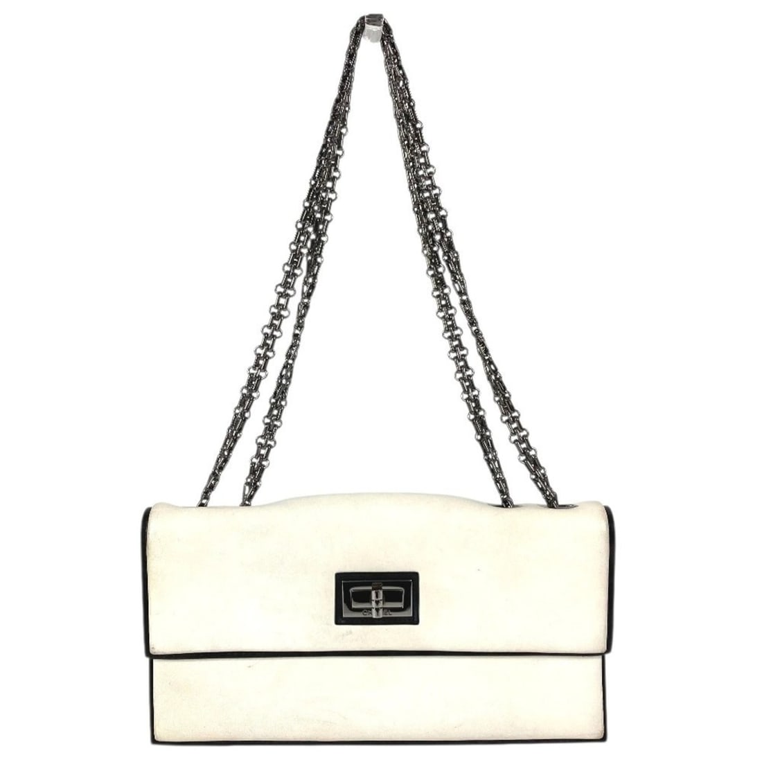 CHANEL 2.55 Hardware Bicolor Logo Crossbody Bag Double Chain Flap Shoulder Leather Women's White: --- Catalog ---Category: SizeSize (HxWxD): 13cm x 25cm x 6.5cm / 5.11'' x 9.84'' x 2.55''Category: DesignType: Shoulder bagColor: Black, WhiteGender: WomenClosure: FlapMaterial: Leather Category: Gene