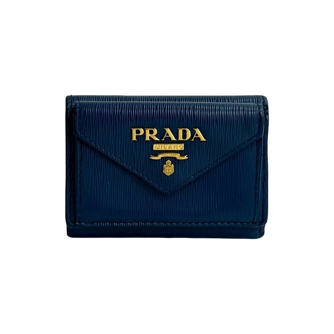 PRADA Leather Tri-fold Wallet, Compact, Blue, Item No. 31455 (1 of 11)