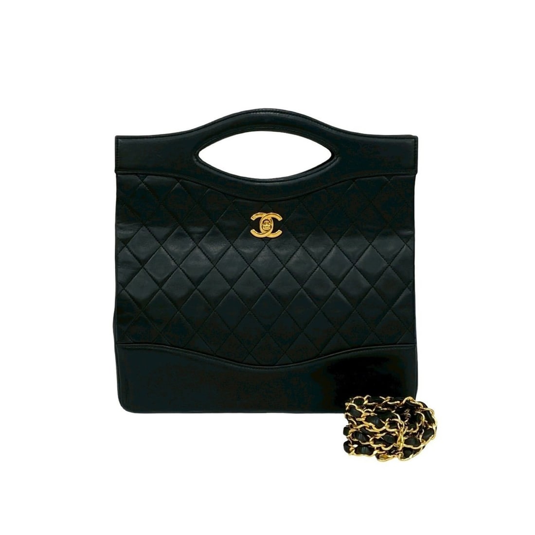 CHANEL Matelassé Coco Mark Lambskin 2-way Shoulder Bag/Handbag, Black, 35679: --- Catalog ---Category: SizeSize (HxWxD): 22cm x 26.5cm x 7.5cm / 8.66'' x 10.43'' x 2.95''Category: DesignType: Handbag, Shoulder bagColor: BlackGender: WomenMaterial: Leather Leather/Fur Type: Lamb