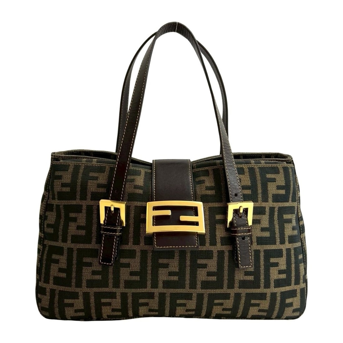 FENDI Zucca FF pattern canvas and leather handbag/mini tote bag, brown/black, item number 30284.: --- Catalog ---Category: SizeSize (HxWxD): 19.5cm x 29cm x 10cm / 7.67'' x 11.41'' x 3.93''Category: DesignType: Handbag, Tote bagColor: Black, BrownGender: WomenMaterial: Canvas , Leather Category: G