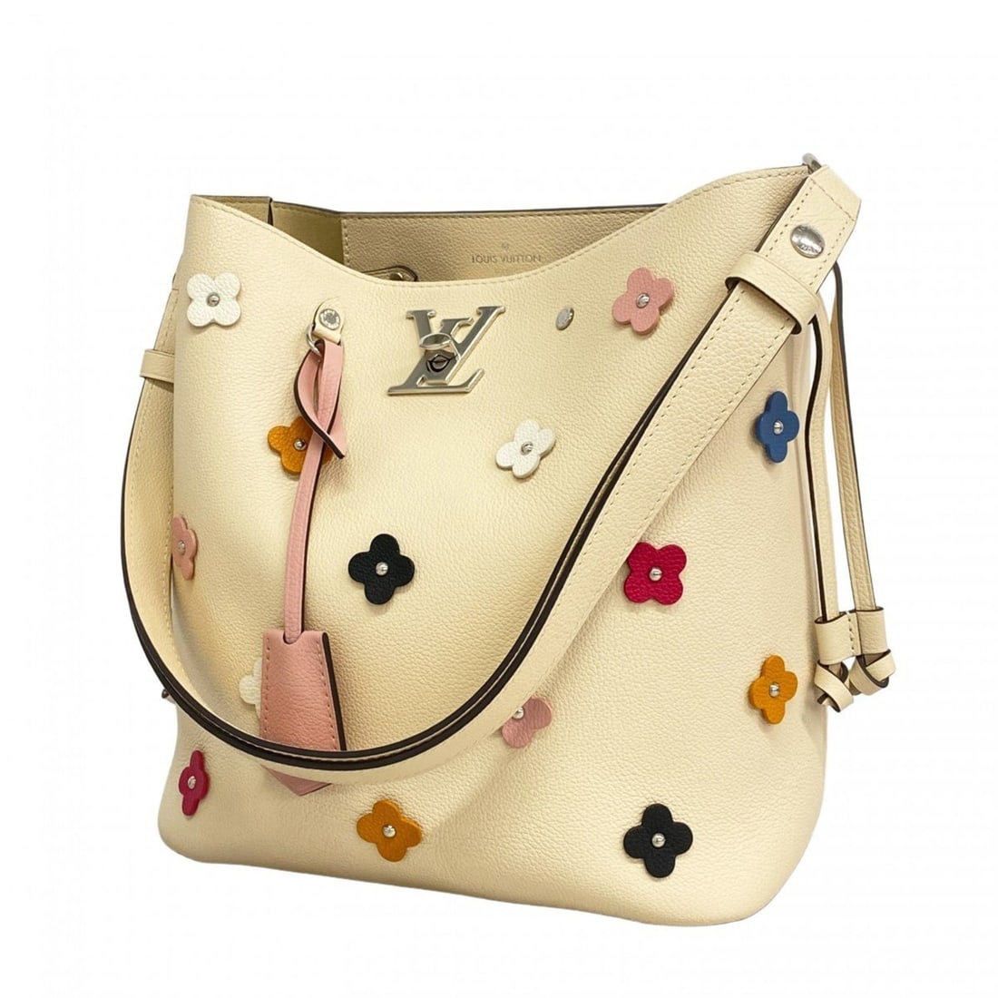 Louis Vuitton Lockme Shoulder Bag, Bucket Flower, M53081, Multicolor Ivory, Women's: --- Catalog ---Category: SizeSize (HxWxD): 27cm x 25cm x 15cm / 10.62'' x 9.84'' x 5.9''Category: DesignType: Shoulder bagColor: Ivory, Multi-colorGender: WomenCategory: GeneralMPN: M53081Brand: Louis