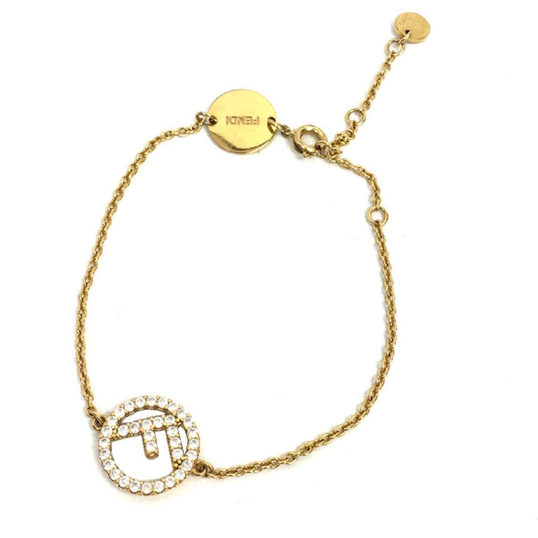 Fendi F is bracelet, rhinestone, gold color, women's.: --- Catalog ---Category: SizeLength: 19cm / 7.48''Category: DesignType: Charm braceletColor: GoldGender: WomenMaterial: RhinestoneCategory: GeneralBrand: FendiCountry of Origin: Italy--- Item List ---