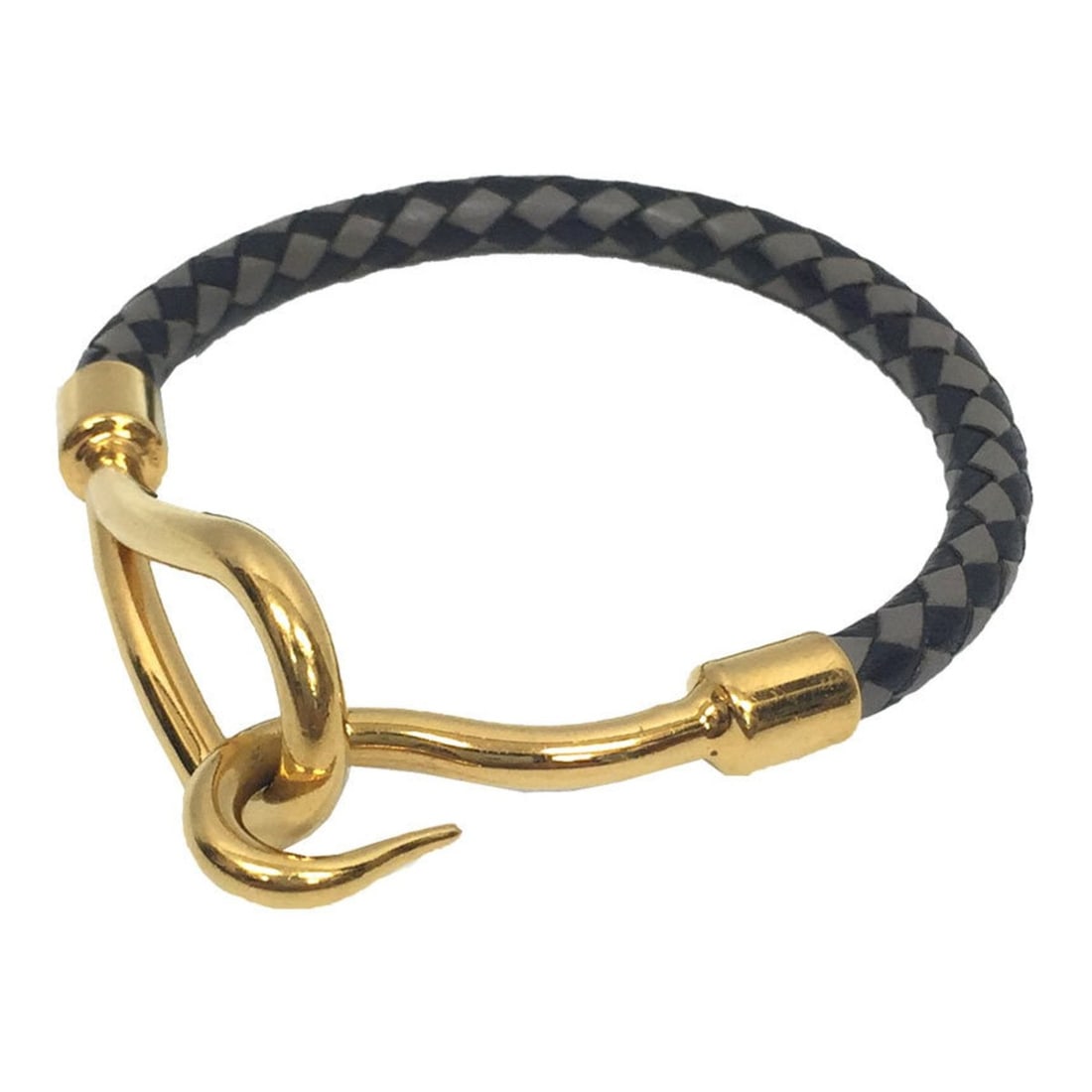 Hermes Jumbo Bracelet, Leather, Intrecciato, Men's/Women's/Unisex, Black x Gray: --- Catalog ---Category: SizeLength: 18cm / 7.08''Total Length: 18cm / 7.08''Category: DesignType: Charm braceletColor: Bicolor, Black, GrayGender: Men,WomenMaterial: Brass, LeatherCategory: GeneralBr