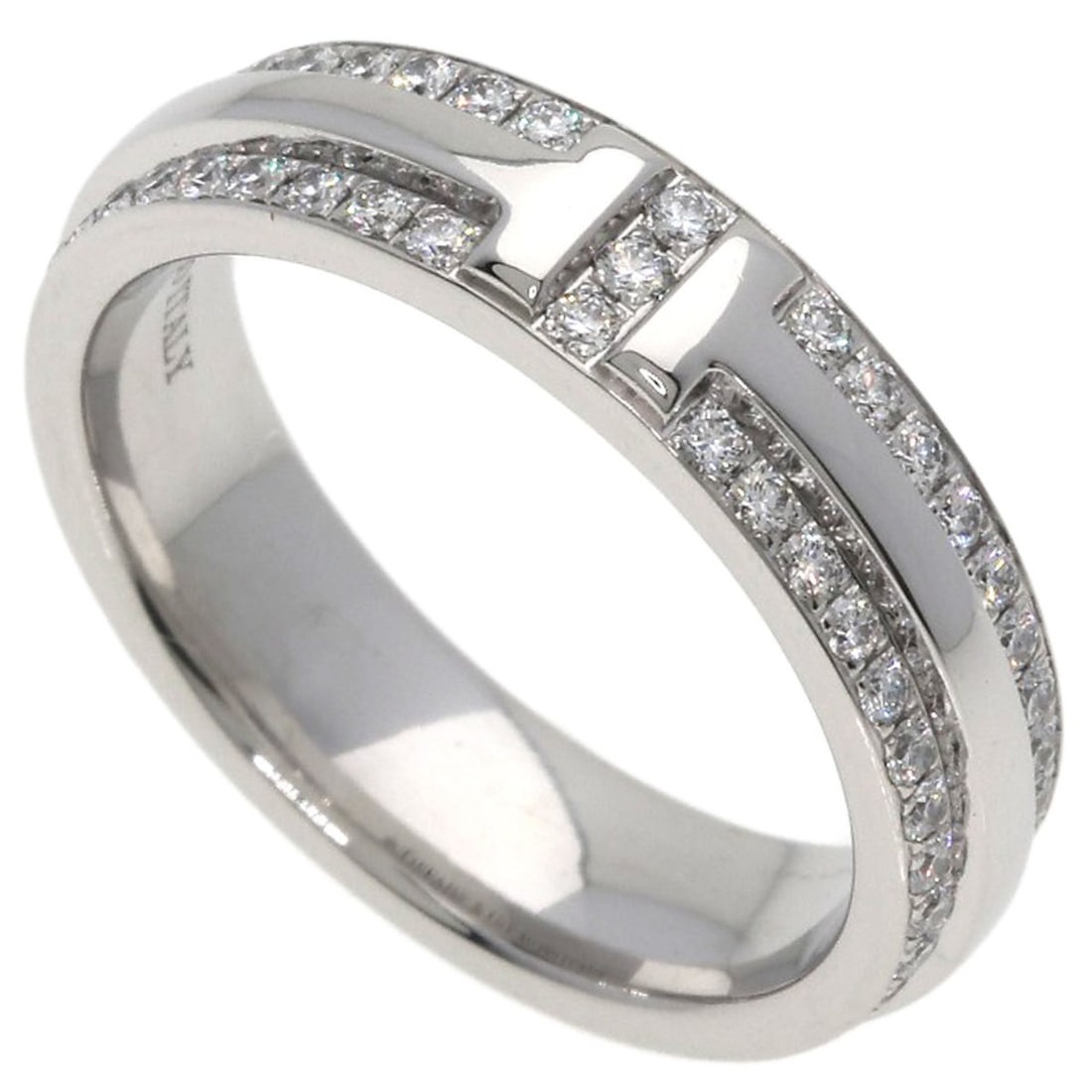 Tiffany & Co. TTWO Narrow Pave Diamond Ring, 18K White Gold, Women's.: --- Catalog ---Category: SizeWidth: 4.3mm / 0.17''Weight: 5g / 0.17oz.JP Size: 6.5US Size: 3.5Category: DesignType: Band ringMetal: White GoldStone: DiamondGender: WomenMetal Purity: 18KCategory: Gene