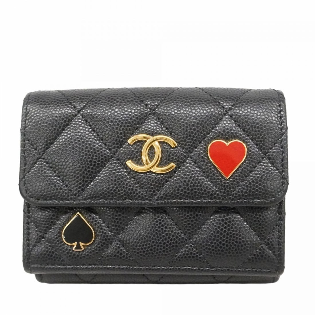 Chanel Tri-fold Wallet, Matelassé Caviar Leather, Black, Women's: --- Catalog ---Category: SizeSize (HxWxD): 8cm x 10.5cm x 3.5cm / 3.14'' x 4.13'' x 1.37''Category: DesignType: Wallet (tri-fold)Color: BlackGender: WomenMaterial: Grained Calfskin Category: GeneralBr