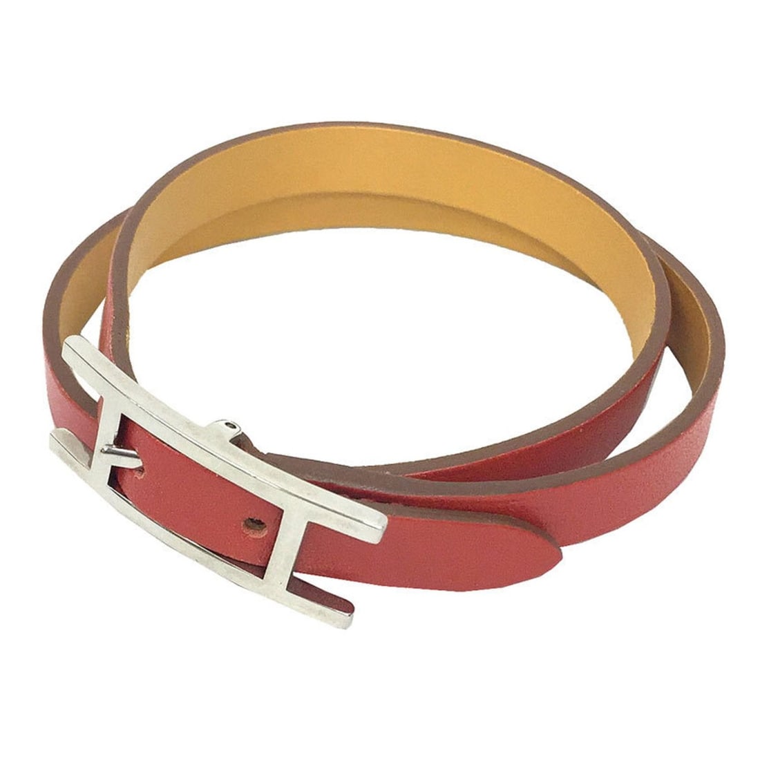 Hermes Behapi Double Tour leather bracelet, size S, rouge orange x mustard, women's.: --- Catalog ---Category: SizeLength: 40cm / 15.74''Total Length: 40cm / 15.74''Category: DesignType: Charm braceletColor: Mustard, OrangeGender: WomenMaterial: LeatherCategory: GeneralBrand: Hermes---