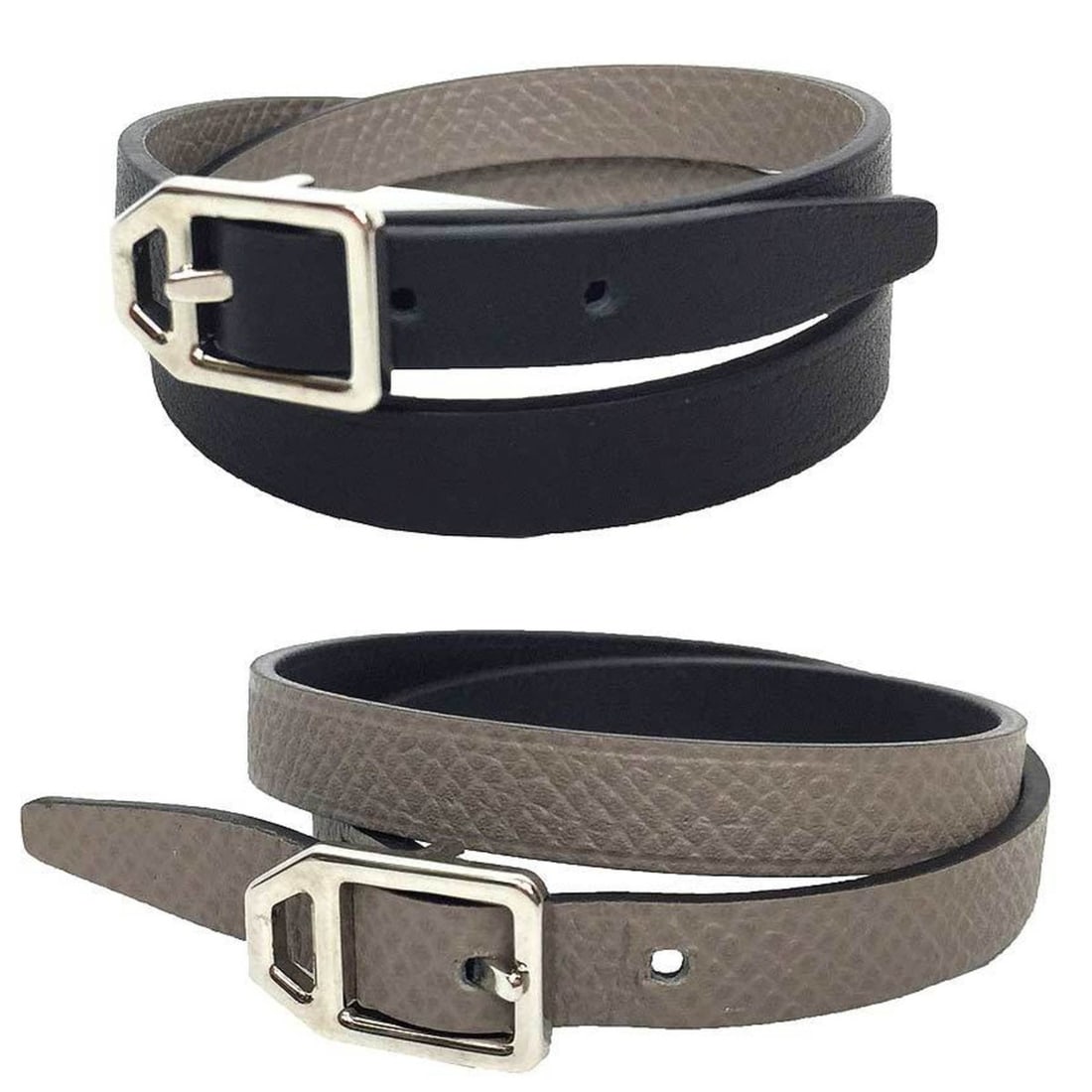 Hermes leather bracelet, Double Tour, C stamp, T3 size, black x Etoupe.: --- Catalog ---Category: SizeLength: 36cm / 14.17''Category: DesignType: Charm braceletColor: BlackGender: WomenMaterial: LeatherCategory: GeneralBrand: HermesCountry of Origin: France--- Item List --