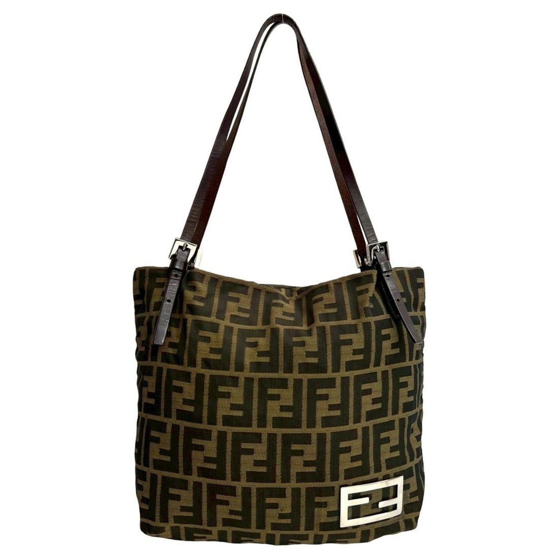 FENDI Vintage Zucca FF Pattern Canvas Leather Tote Bag, Semi-Shoulder Handbag, Brown, 91826 (1 of 12)