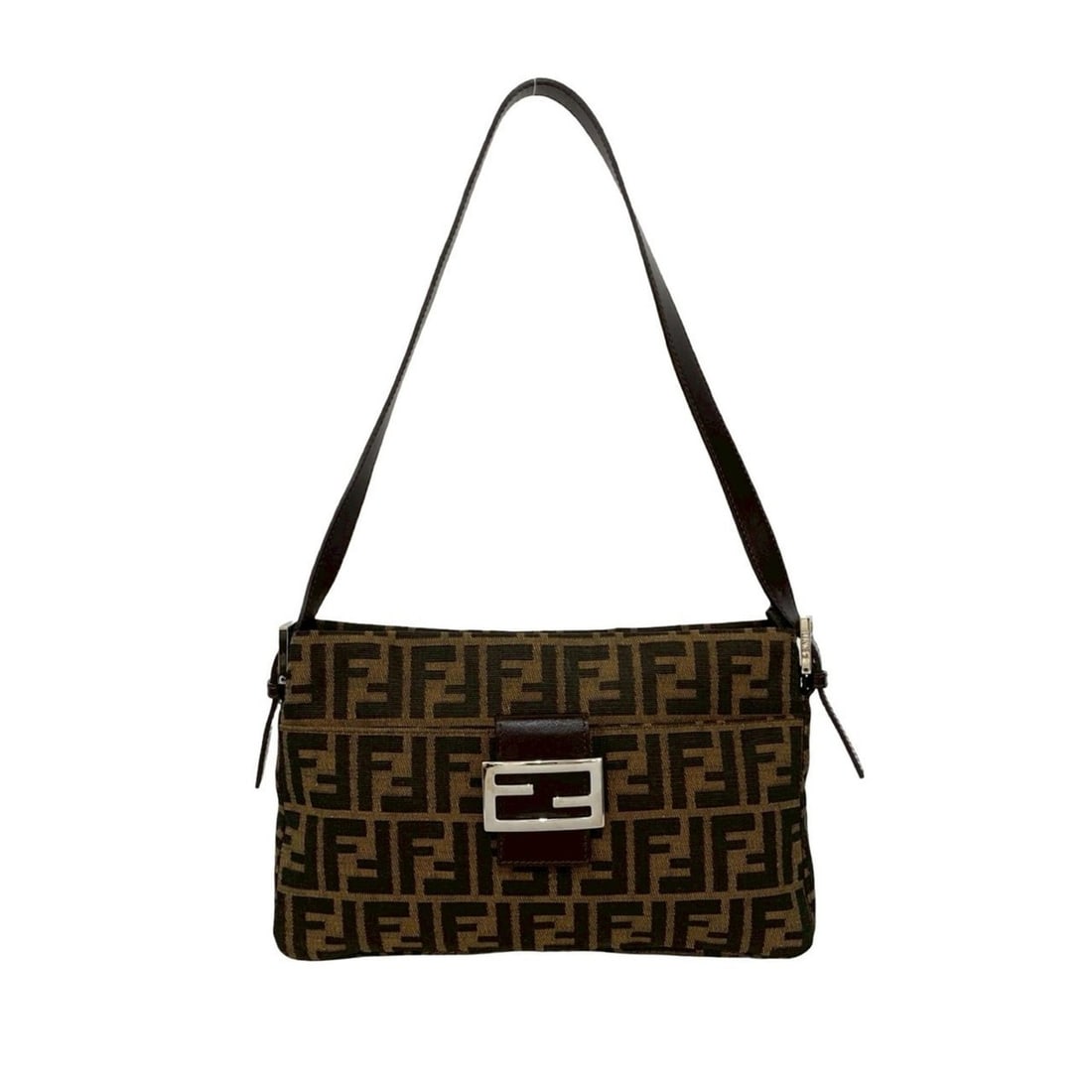 FENDI Zucca FF pattern canvas and leather semi-shoulder bag/handbag, brown/black, 64168 (1 of 20)