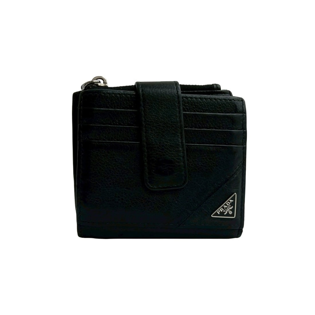 PRADA Triangle Logo Leather Bi-fold Wallet Coin Case Black 34539 (1 of 14)