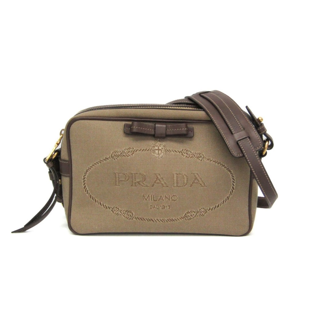Prada LOGO JACQUARD 1BH089 Women's Jacquard,Leather Shoulder Bag Beige,Brown: --- Catalog ---Category: SizeSize (HxWxD): 15cm x 22cm x 8cm / 5.9'' x 8.66'' x 3.14''Strap Length: 120cm - 130cm / 47.24'' - 51.18''Category: DesignType: Shoulder bagColor: Beige, BrownGender: WomenC