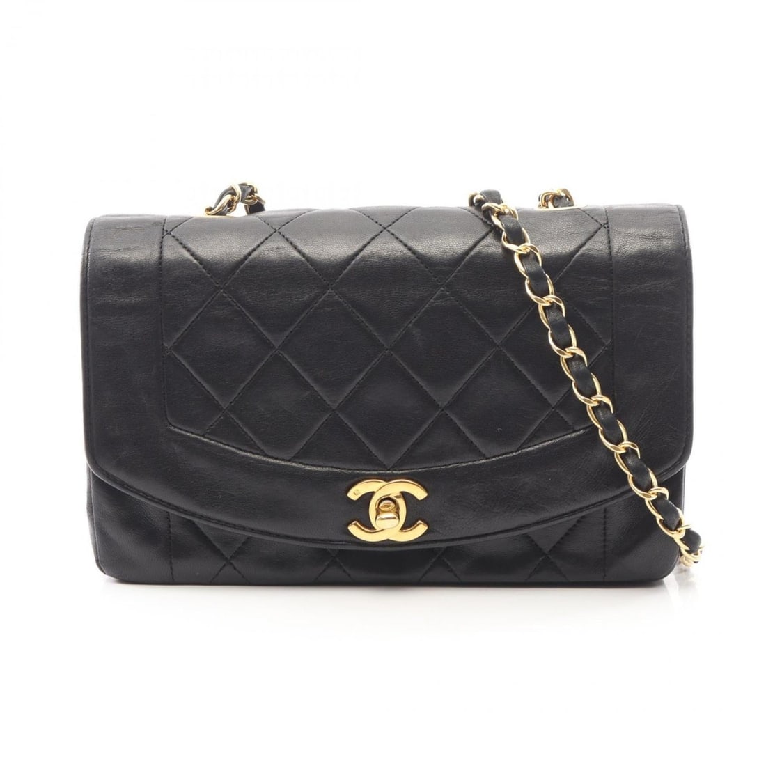 Chanel Matelassé Diana Flap Shoulder Bag/Handbag, Lambskin Leather, Women's, Black: --- Catalog ---Category: SizeSize (HxWxD): 14cm x 22cm x 7cm / 5.51'' x 8.66'' x 2.75''Category: DesignType: Handbag, Shoulder bagColor: BlackGender: WomenMaterial: Leather Leather/Fur Type: LambskinC