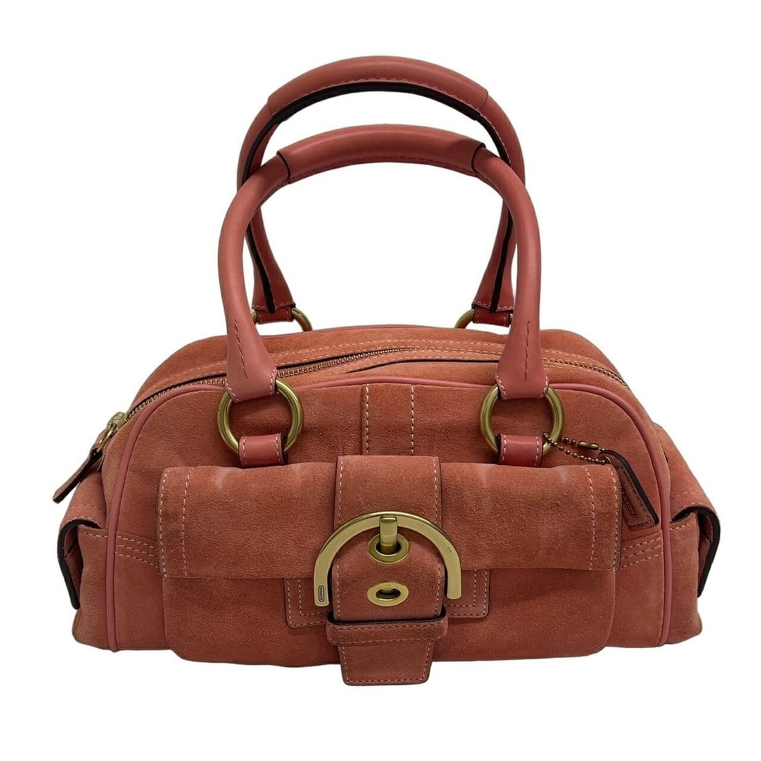 COACH Soho handbag, multi-pocket, suede, 8A23, salmon pink leather.: --- Catalog ---Category: SizeSize (HxWxD): 15cm x 32cm x 15cm / 5.9'' x 12.59'' x 5.9''Category: DesignType: HandbagColor: Salmon pinkGender: WomenMaterial: Suede Category: GeneralMPN: 8A23Brand: Coac