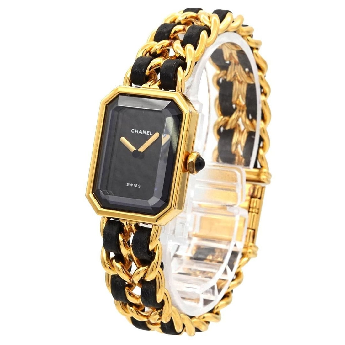 Chanel Premiere Large Size H0001 Women's Watch Black Gold Quartz: --- Catalog ---Category: SizeWrist Size: 16cm / 6.29''Case Diameter: 20mm / 0.79''Category: DesignType: WristwatchGender: WomenColor (Dial): BlackMaterial (Band): Gold plated, Leather, Stainless steel