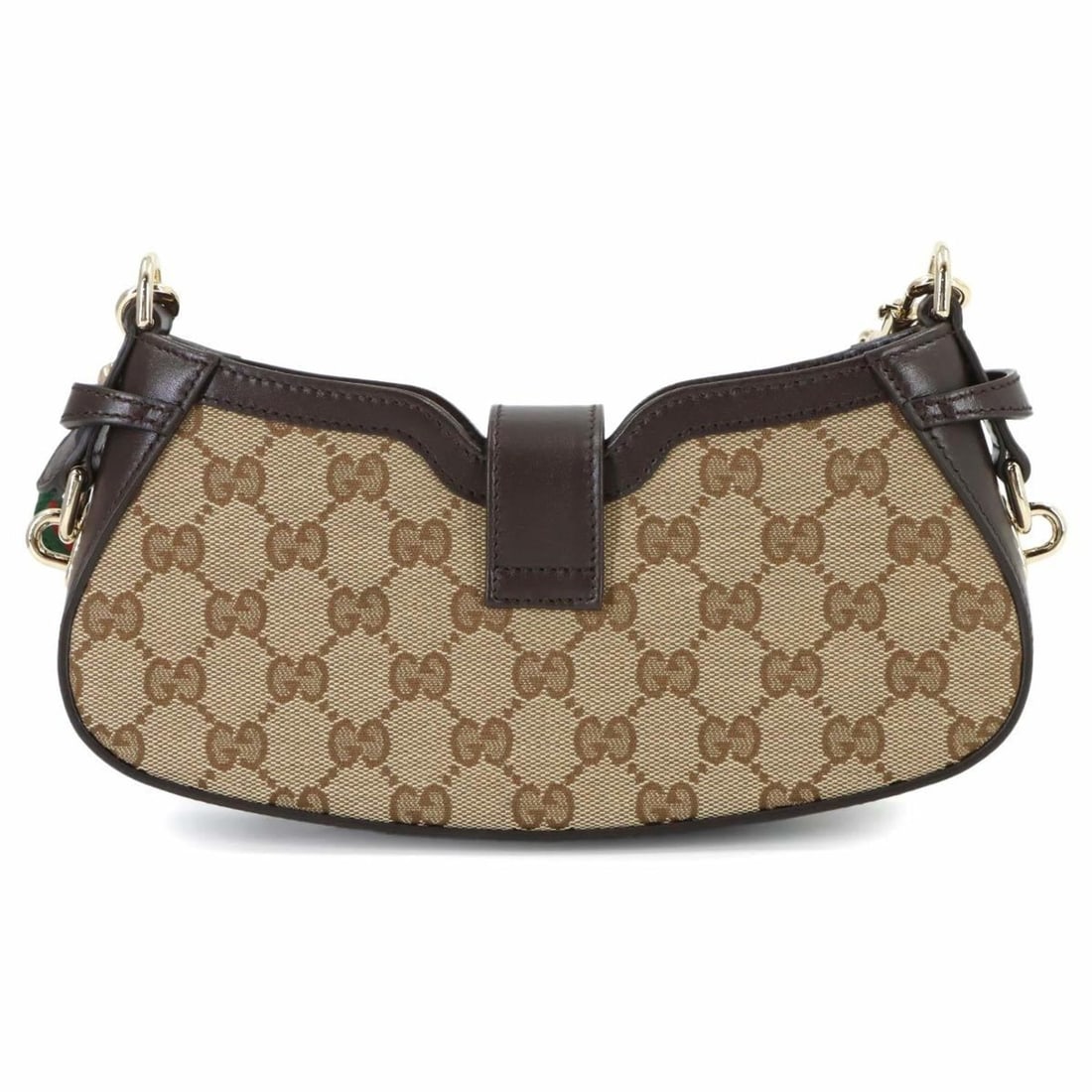 Gucci Moon Side Shoulder Handbag, GG Canvas, Web Stripe, Beige/Brown, 786015: --- Catalog ---Category: SizeSize (HxWxD): 12cm x 23.5cm x 4.5cm / 4.72'' x 9.25'' x 1.77''Category: DesignType: Handbag, Shoulder bagColor: Beige, BrownGender: WomenMaterial: GG canvas , Leather Cate