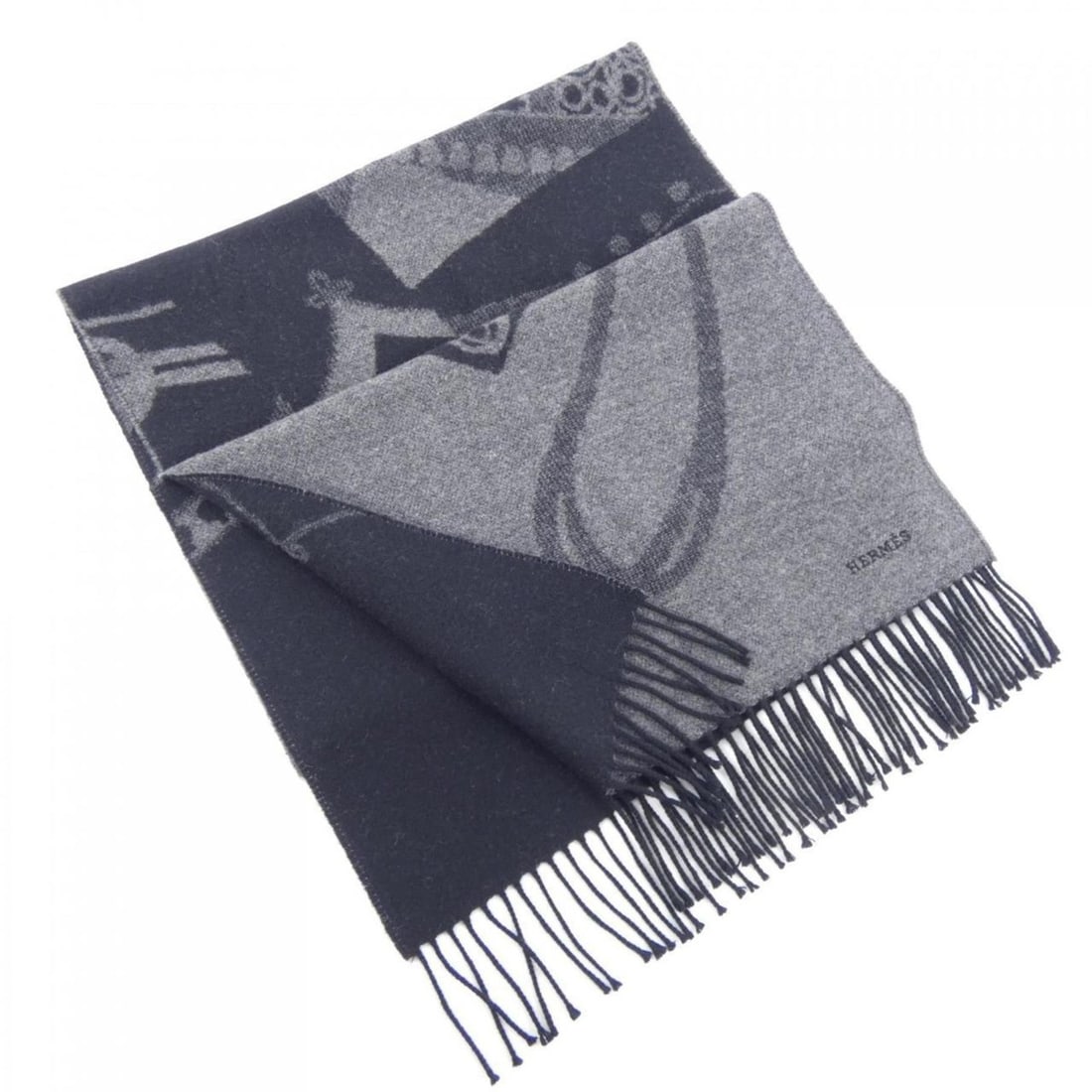 Hermes scarf: --- Catalog ---Category: SizeSize (LxW): 1.55m x 40cm / 61.02'' x 15.74''Category: DesignType: StoleColor: Black, GrayGender: MenMaterial: Cashmere Category: GeneralBrand: Hermes--- Item List ---Secti