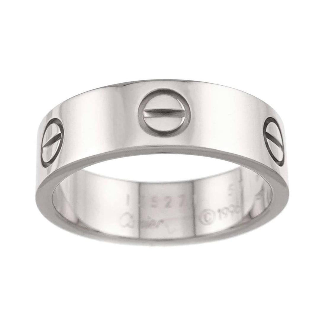 Cartier Love Ring #57, 18K WG (White Gold 750): --- Catalog ---Category: SizeUS Size: 8.5Brand Size: 57Category: DesignType: Band ringGender: Women,MenMaterial: White gold (18K)Category: GeneralBrand: Cartier--- Item List ---Section: ConditionRanki