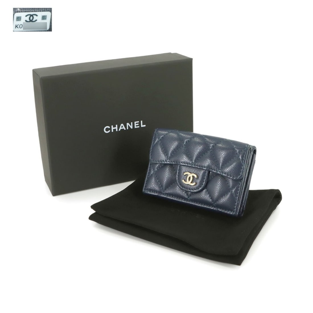 Chanel Matelassé Classic Small Flap Wallet, Tri-fold Caviar Leather, Navy, AP0230 (1 of 13)
