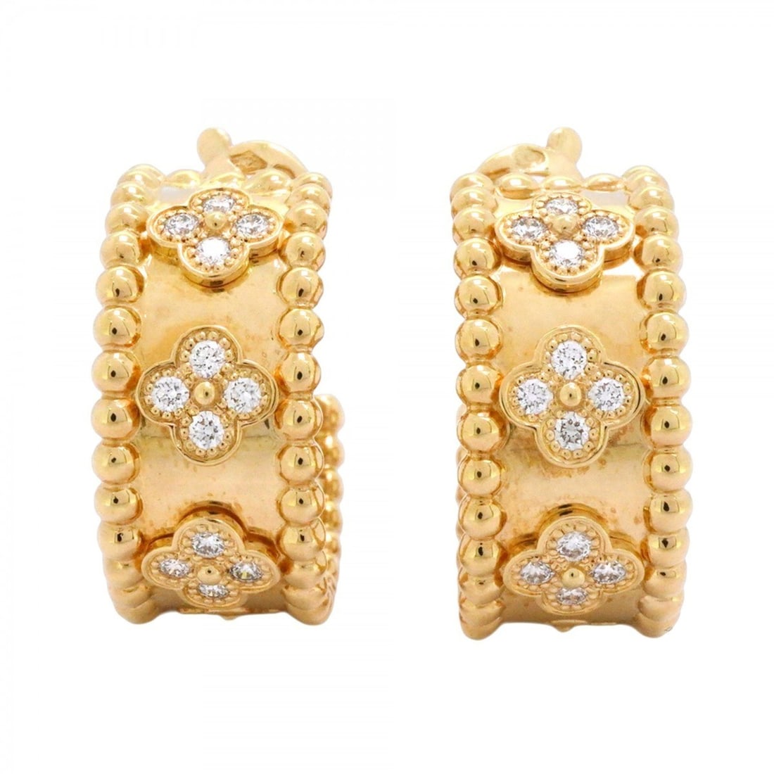 Van Cleef & Arpels Perlee Clover Earrings, 18K Yellow Gold, Diamond, Ladies' P2493615: --- Catalog ---Category: SizeSize (HxWxD): 20.00mm x 9.60mm / 0.79'' x 0.38''Category: DesignType: Stud earringsStone: DiamondGender: WomenMaterial: Yellow gold (18K)Category: GeneralBrand: Van Cleef