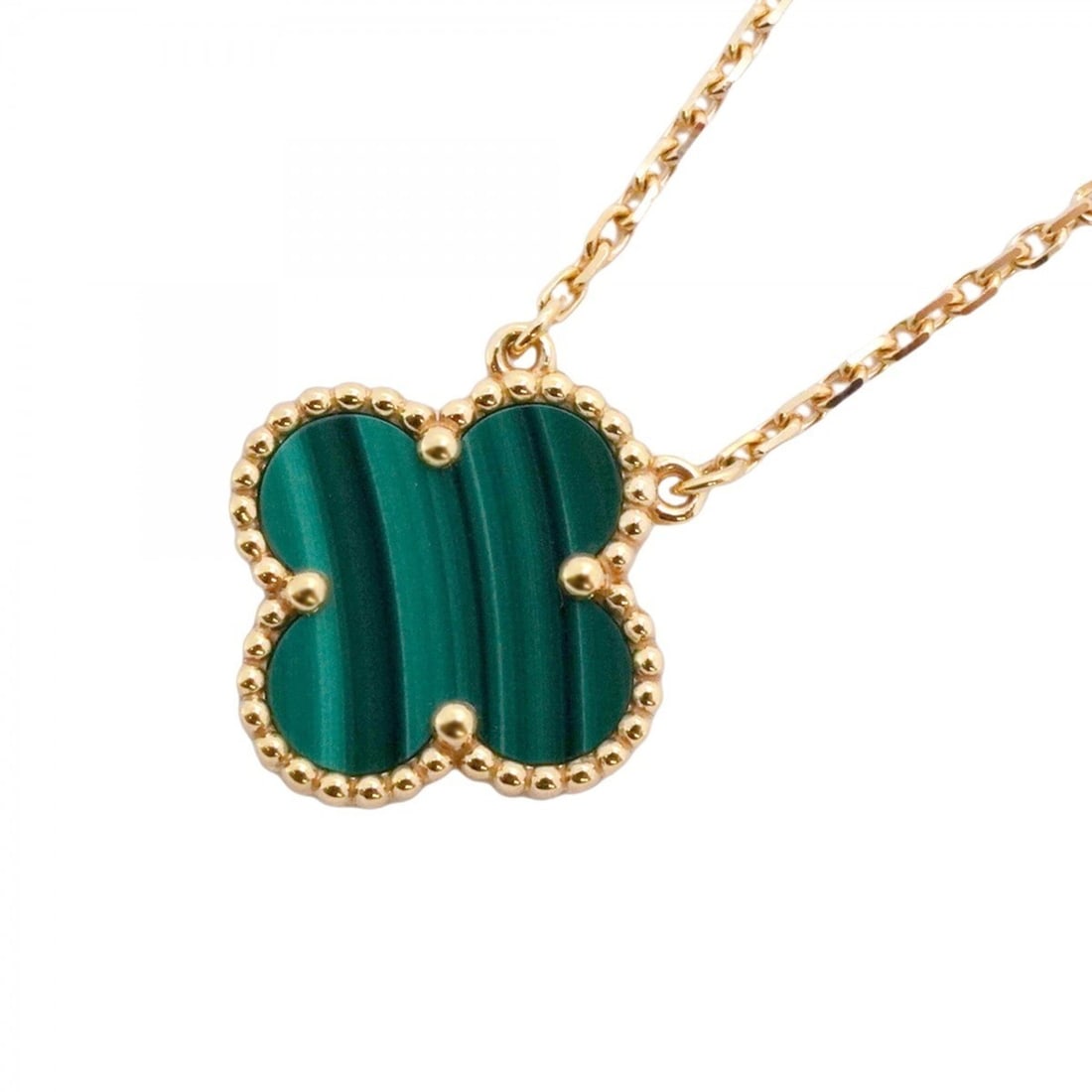 Van Cleef & Arpels Alhambra Necklace, 18K Yellow Gold, Malachite Green, Ladies' P2427650: --- Catalog ---Category: SizePendant Size: 15.2mm x 14.7mm / 0.59'' x 0.57''Neck Circumference: 37 cm - 41.5 cm / 14.56'' - 16.33''Category: DesignColor: GreenStone: MalachiteGender: WomenMaterial: Ye