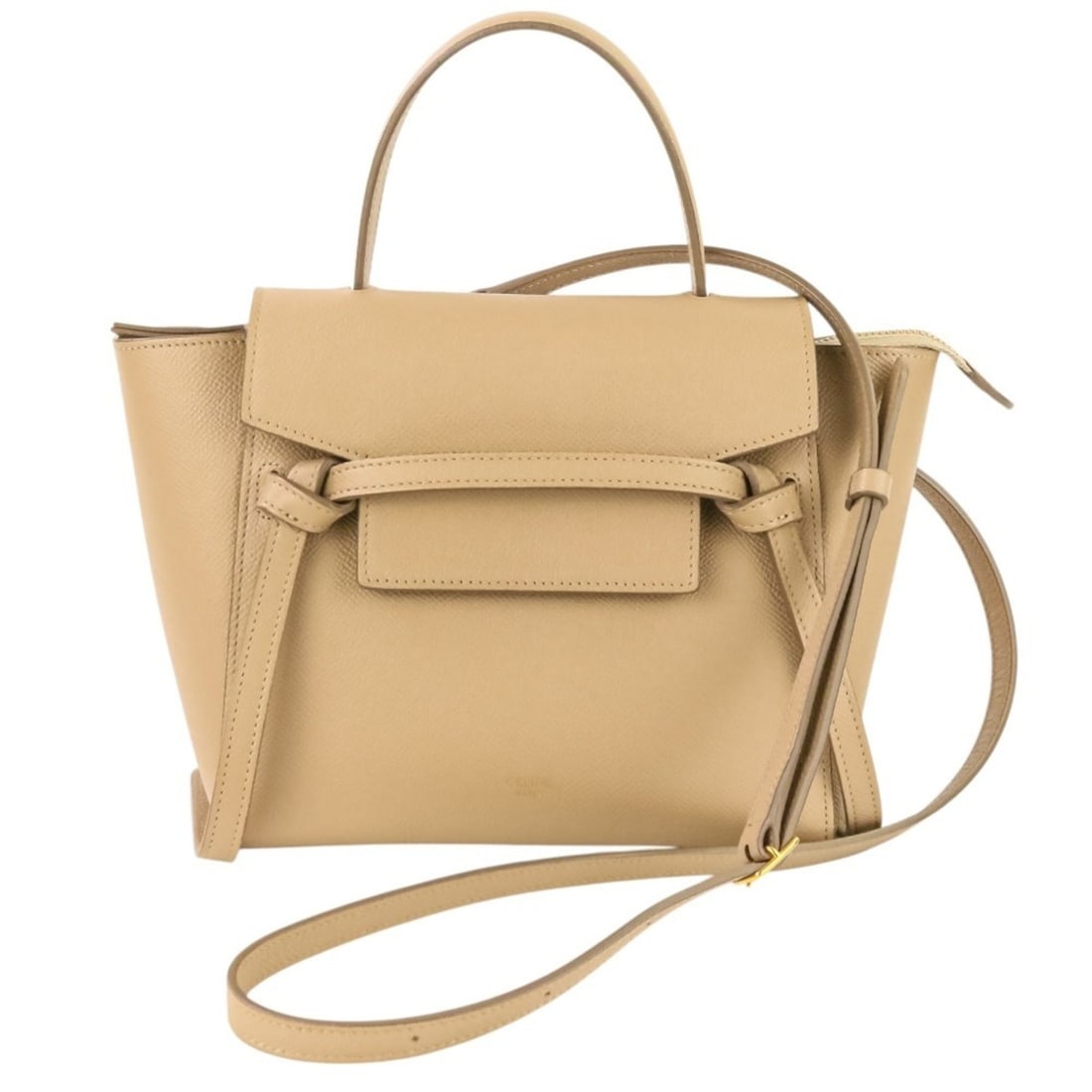 CELINE Belt Bag Nano 2-way shoulder bag, grained calfskin, beige, women's.: --- Catalog ---Category: SizeSize (HxWxD): 17.5cm x 20cm x 11cm / 6.88'' x 7.87'' x 4.33''Category: DesignType: Shoulder bagColor: BeigeGender: WomenMaterial: Leather Category: GeneralBrand: Celine---