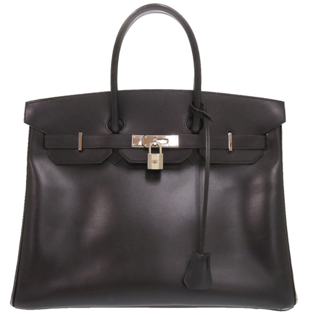 Hermes Birkin 35 Box Calf Black Silver Hardware ?E Stamp (Made in 2001) Handbag 0499HERMES: --- Catalog ---Category: SizeSize (HxWxD): 28cm x 35cm x 18cm / 11.02'' x 13.77'' x 7.08''Category: DesignType: HandbagColor: BlackGender: WomenMaterial: Box calf leather Category: GeneralBrand: Herme