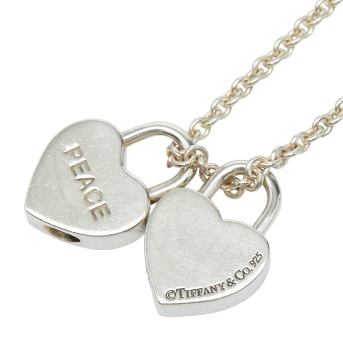 Tiffany & Co. Double Heart Lock LOVE PEACE Chain Pendant Necklace, Silver SV925, Women's.: --- Catalog ---Category: SizePendant Size: 21.6mm x 15mm / 0.85'' x 0.59''Neck Circumference: 40 cm / 15.74''Category: DesignColor: SilverGender: WomenMaterial: Silver 925Necklace Type: NecklaceCatego
