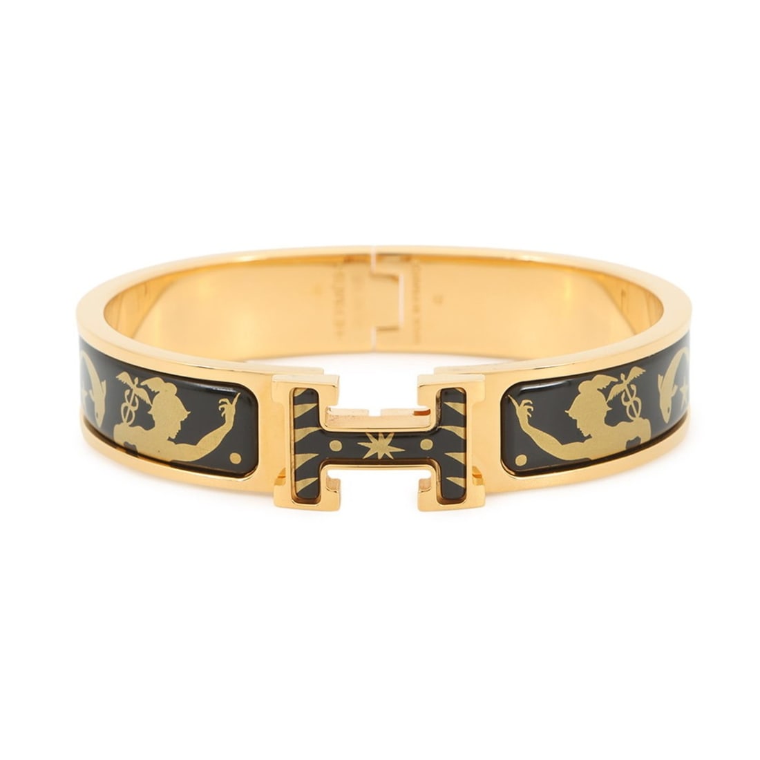 Hermes Bracelet Click H PM Orpheus - Inviting the Charm of Black Gold HERMES Bangle for Women: --- Catalog ---Category: SizeLength: 16cm / 6.29''Category: DesignType: Charm braceletColor: BlackGender: WomenMaterial: EnamelCategory: GeneralBrand: HermesCountry of Origin: France--- Item List ---S