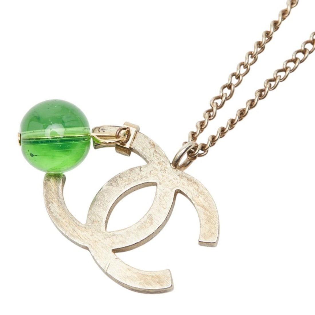 Chanel Coco Mark Color Stone Necklace, Silver and Green Metal, Women's.: --- Catalog ---Category: SizePendant Size: 18mm x 24.1mm / 0.7'' x 0.94''Neck Circumference: 42 cm / 16.53''Category: DesignColor: Green, SilverGender: WomenMaterial: MetalNecklace Type: NecklaceCateg
