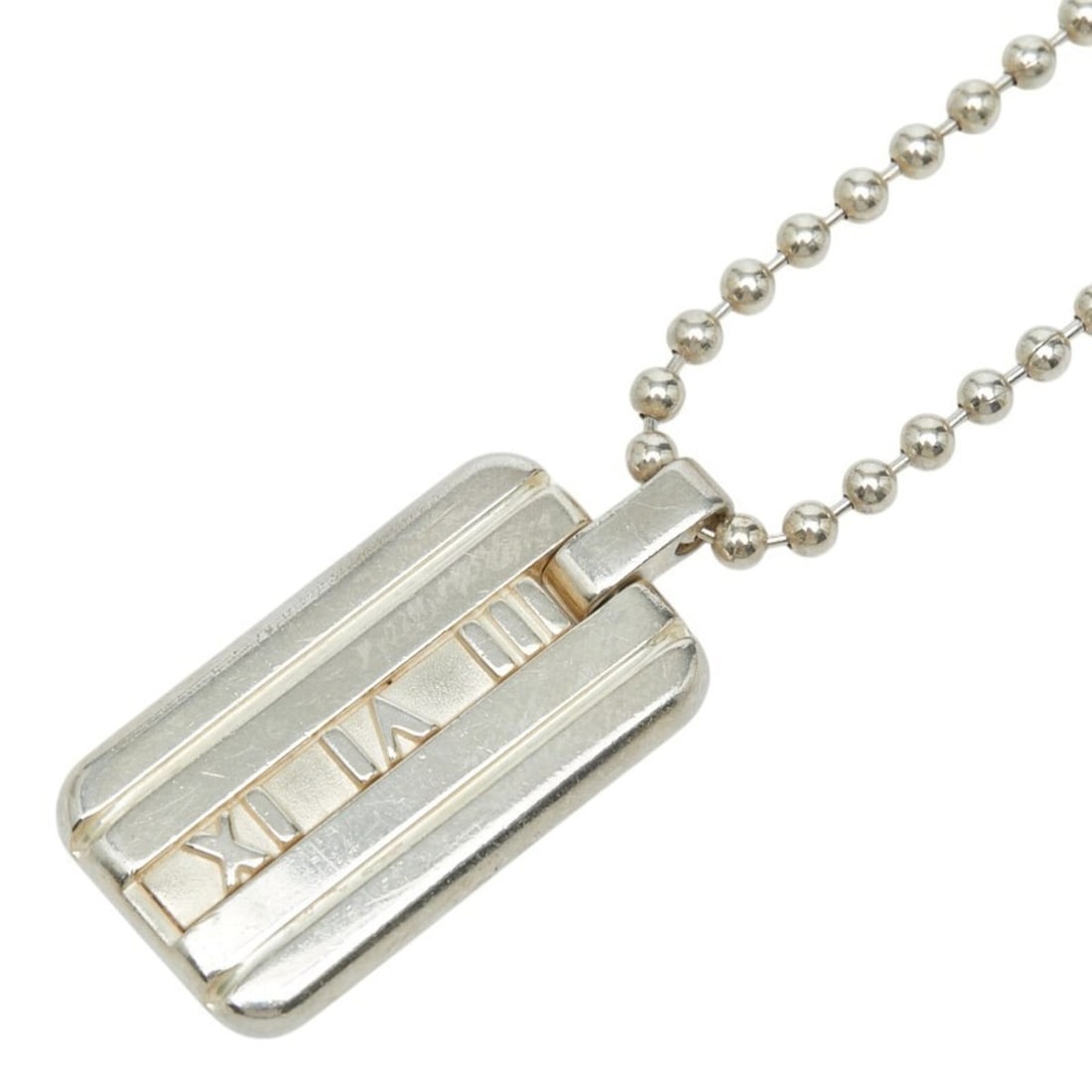 Tiffany & Co. Atlas 2003 Plate Ball Chain Pendant Necklace, Sterling Silver (SV925), Women's.: --- Catalog ---Category: SizePendant Size: 32.7mm x 15.6mm / 1.28'' x 0.61''Neck Circumference: 40.5 cm / 15.94''Category: DesignColor: SilverGender: WomenMaterial: Silver 925Necklace Type: NecklaceCa