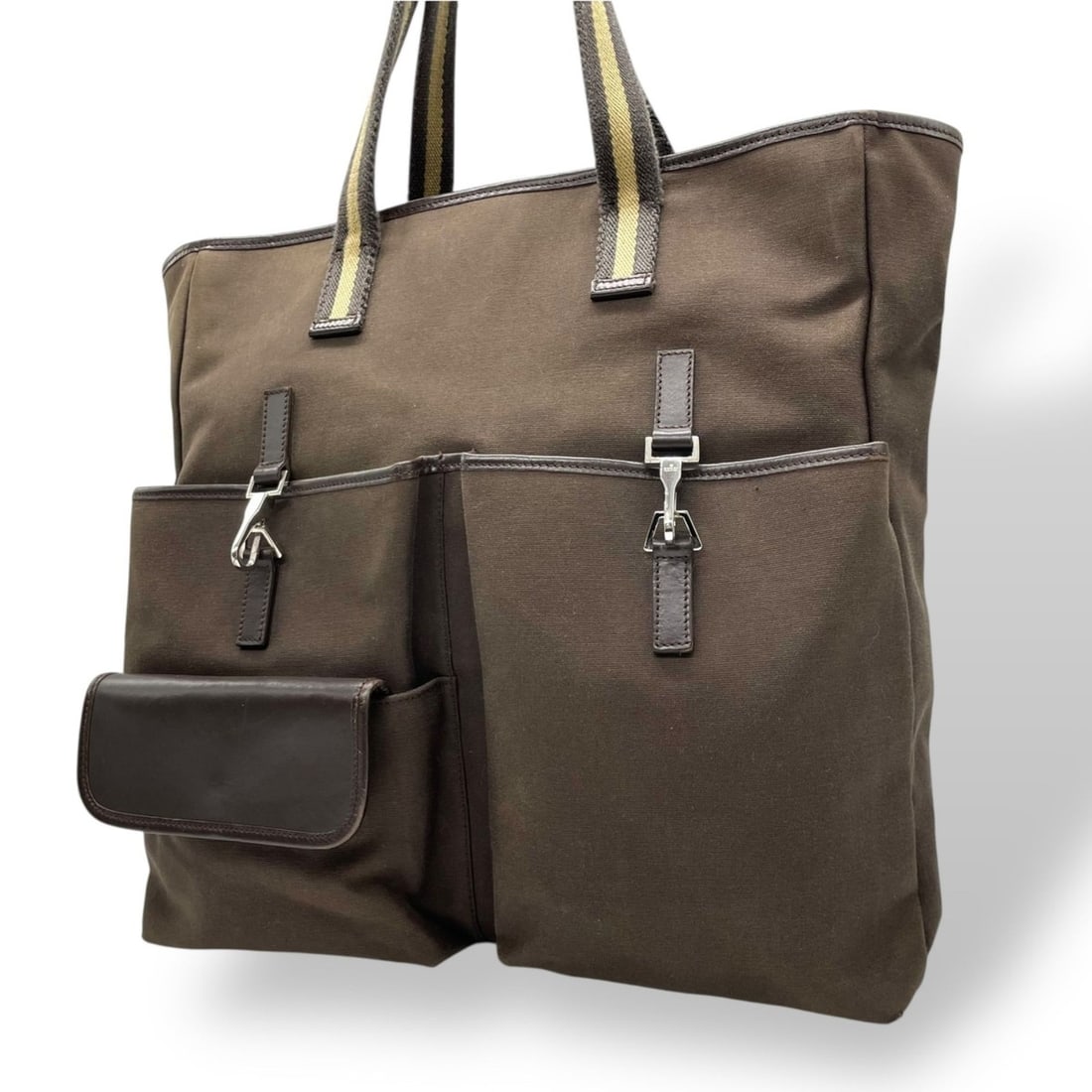 GUCCI Canvas Leather Tote Bag, Brown, Silver Hardware, Men's/Women's, U17: --- Catalog ---Category: SizeSize (HxWxD): 35cm x 35cm x 10cm / 13.77'' x 13.77'' x 3.93''Category: DesignType: Tote bagColor: BrownGender: Men,WomenMaterial: Canvas , Leather Category: GeneralBrand: