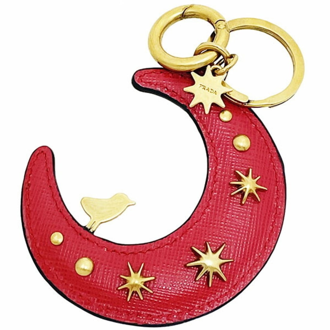 Prada Keychain Moon Motif Key Charm Saffiano Leather Red 1TL123 PRADA Star Bird Studs MNH-16863: --- Catalog ---Category: SizeSize (HxWxD): 8cm x 7.5cm / 3.14'' x 2.95''Ring Diameter: 3.2cm / 1.25''Category: DesignType: KeyringColor: Red colorGender: WomenCategory: GeneralBrand: Prada--- Item Lis