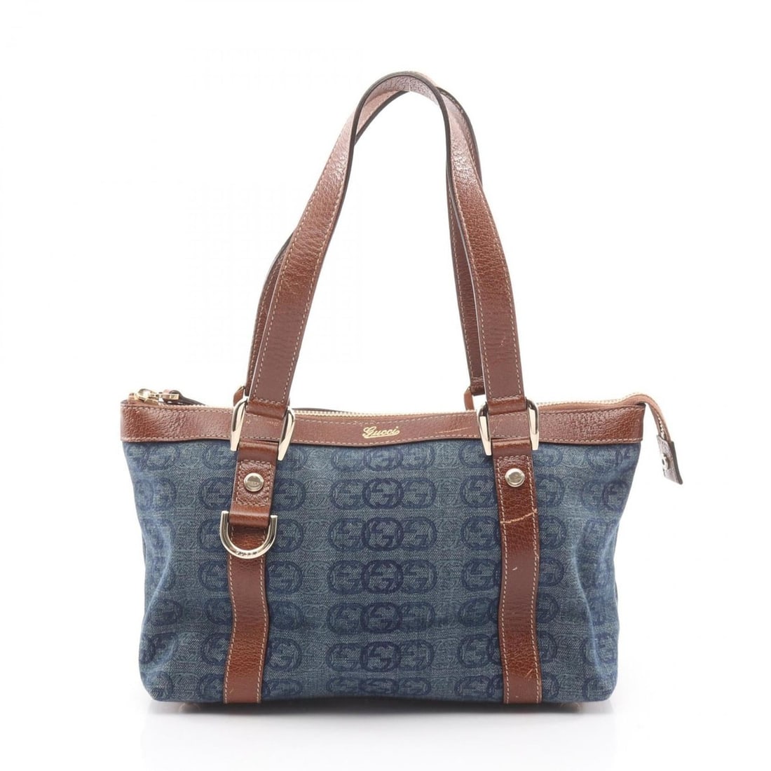 Gucci Abbey Interlocking G Tote Bag Handbag Denim Leather Women's Navy Brown 141471: --- Catalog ---Category: SizeSize (HxWxD): 17cm x 24.5cm x 9.5cm / 6.69'' x 9.64'' x 3.74''Category: DesignType: Handbag, Tote bagColor: Brown, NavyGender: WomenMaterial: Denim , Leather Category: Gen