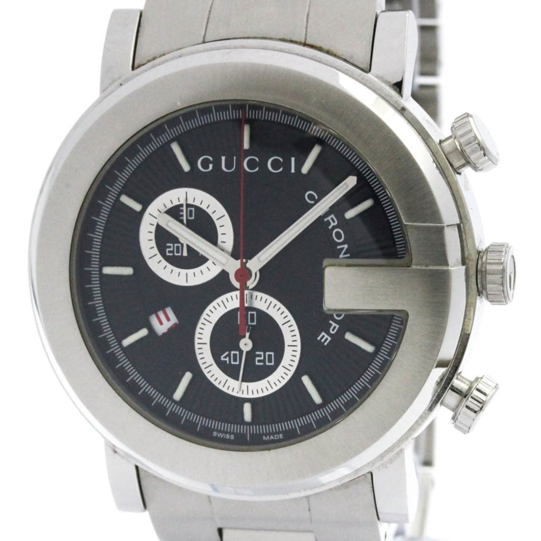 GUCCI G-Chrono Quartz Stainless Steel Mens Watch YA101309 101M: --- Catalog ---Category: SizeCase Diameter: 44mm / 1.73''Category: DesignType: WristwatchStyle: SportGender: MenColor (Dial): BlackMaterial (Band): Stainless steelMaterial (Case): Stainless steelCateg