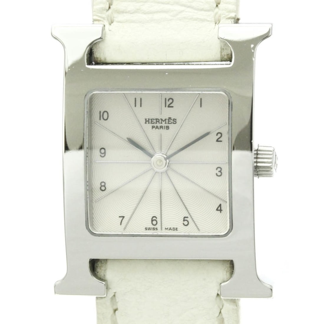 HERMES H Watch Double Tour Steel Quartz Ladies Watch HH1.210 Polished: --- Catalog ---Category: SizeCase Diameter: 21mm / 0.83''Category: DesignType: WristwatchStyle: Dress/FormalGender: WomenColor (Dial): SilverMaterial (Band): LeatherMaterial (Case): Stainless steelCat
