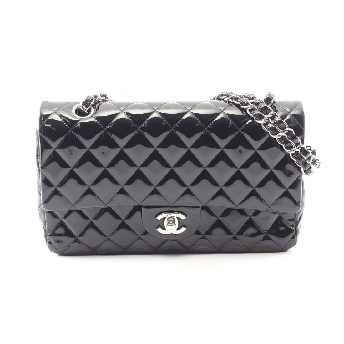 Chanel Matelassé Double Flap Shoulder Bag Handbag Patent Leather Women's Black: --- Catalog ---Category: SizeSize (HxWxD): 16cm x 25cm x 6.5cm / 6.29'' x 9.84'' x 2.55''Category: DesignType: Handbag, Shoulder bagColor: BlackGender: WomenMaterial: Patent leather Hardware Color: