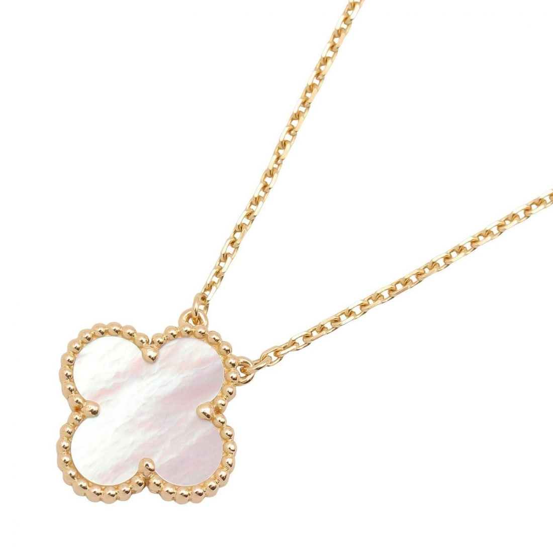 Van Cleef & Arpels Vintage Alhambra Necklace, 18K (Yellow Gold) Mother-of-Pearl Women's, White/Gold: --- Catalog ---Category: SizePendant Size: 15mm x 15mm / 0.59'' x 0.59''Neck Circumference: 38 cm - 42.5 cm / 14.96'' - 16.73''Category: DesignColor: Gold, WhiteGender: WomenMaterial: Yellow gold (18K