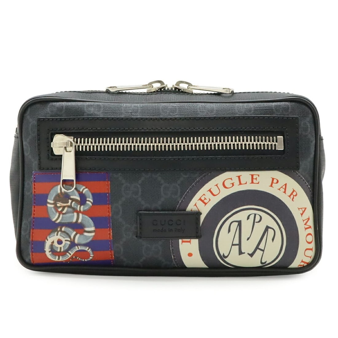 GUCCI Courier Soft GG Supreme Web Line Waist Bag, Body Belt Applique Leather, Black, 474293: --- Catalog ---Category: SizeWeight: 430g / 15.16oz.Size (HxWxD): 14.5cm x 23.5cm x 5cm / 5.7'' x 9.25'' x 1.96''Strap Length: 98cm / 38.58''Category: DesignType: Fanny packColor: Black, Dark gray, Mu