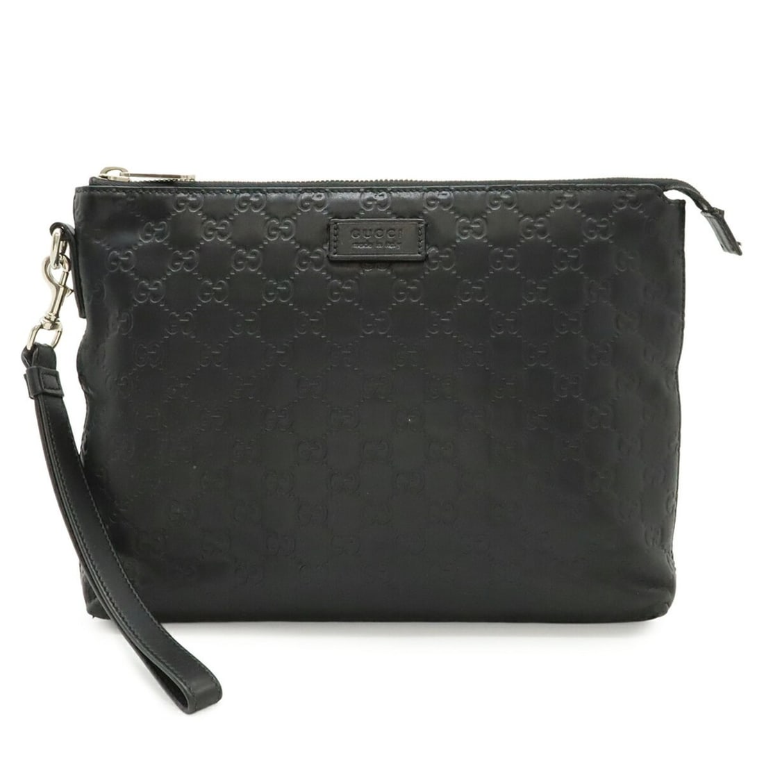 GUCCI Guccissima Clutch Bag, Second Leather, Black, 473881: --- Catalog ---Category: SizeWeight: 420g / 14.81oz.Size (HxWxD): 21cm x 30cm x 3.5cm / 8.26'' x 11.81'' x 1.37''Category: DesignType: Clutch bagColor: BlackGender: Women,MenMaterial: Leather Category