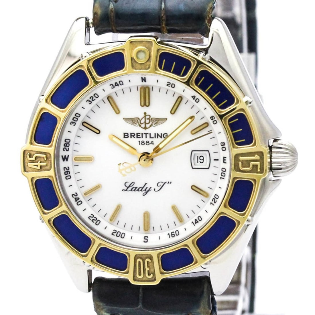 BREITLING Lady J 18K Gold Steel Quartz Ladies Watch D52065 Polished: --- Catalog ---Category: SizeCase Diameter: 30mm / 1.18''Category: DesignType: WristwatchStyle: Dress/FormalGender: WomenColor (Dial): WhiteMaterial (Band): LeatherMaterial (Case): Stainless steel, Ye