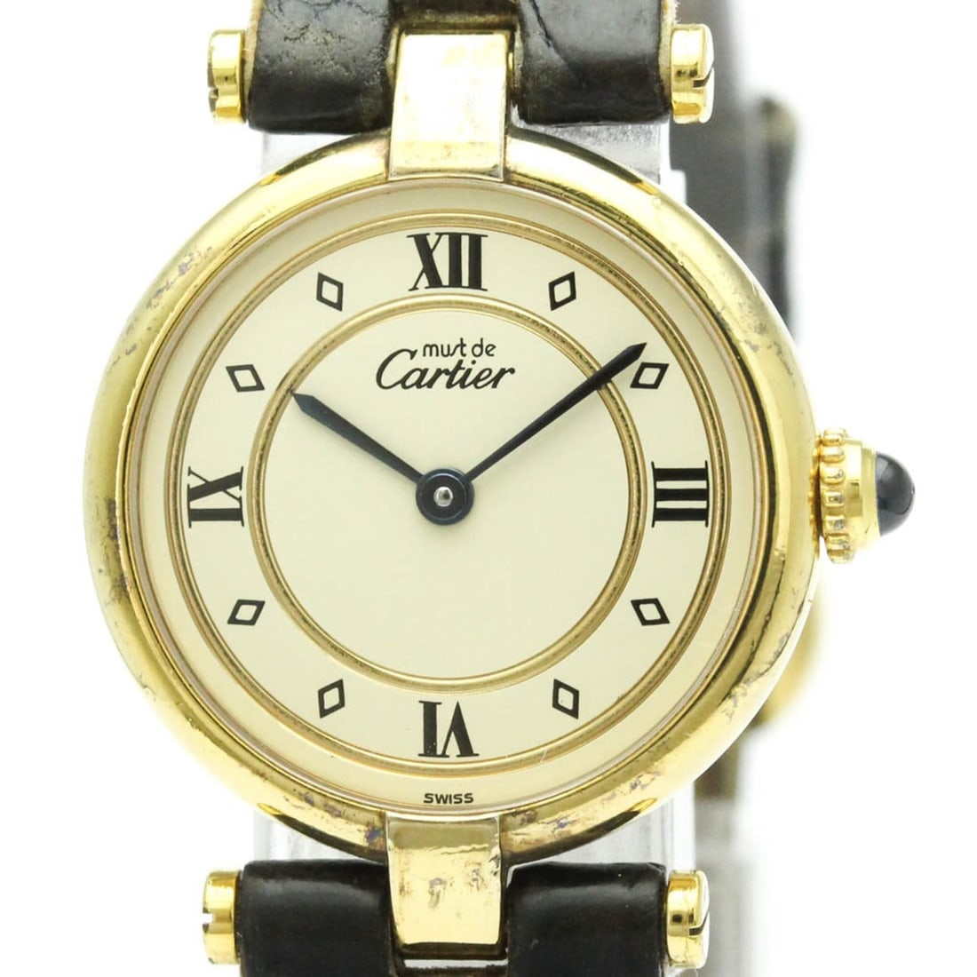 CARTIER Must Vendome Vermeil Gold Plated Quartz Ladies Watch 590004: --- Catalog ---Category: SizeCase Diameter: 24mm / 0.94''Category: DesignType: WristwatchStyle: Dress/FormalGender: WomenColor (Dial): IvoryMaterial (Band): LeatherMaterial (Case): Gold platedCategory
