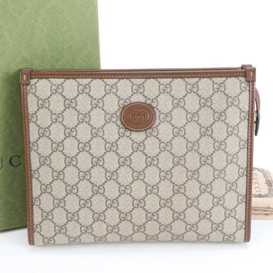 Gucci GG Supreme 672956 Leather Clutch Bag, Brown, Men's: --- Catalog ---Category: SizeSize (HxWxD): 21cm x 26cm x 5cm / 8.26'' x 10.23'' x 1.96''Category: DesignType: Clutch bagColor: BrownGender: Men,WomenMaterial: Leather , Coated canvas Category: General