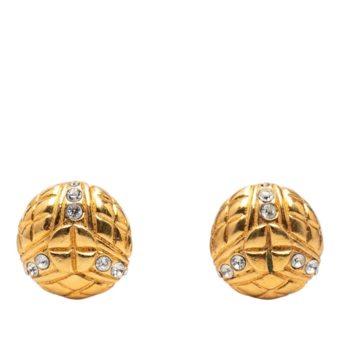 Chanel Earrings, Gold Plated, Rhinestone, Women's CHANEL: --- Catalog ---Category: SizeSize (HxWxD): 22.80mm x 22.20mm / 0.90'' x 0.87''Category: DesignType: Clip earringsColor: GoldStone: RhinestoneGender: WomenMaterial: Gold platingCategory: GeneralBrand: