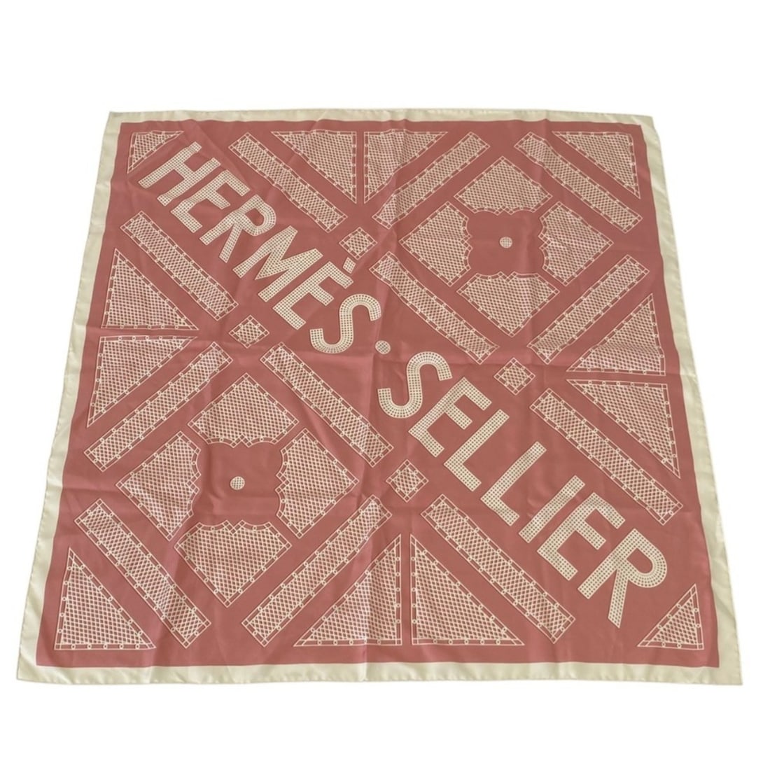 HERMES Carre 90 SELLIER Gavroche Silk Scarf/Stole, Pink x White, Women's: --- Catalog ---Category: SizeSize (LxW): 87cm x 88cm / 34.25'' x 34.64''Category: DesignType: ScarfColor: Pink, WhiteGender: WomenMaterial: Silk Category: GeneralBrand: Hermes--- Item List ---Section: