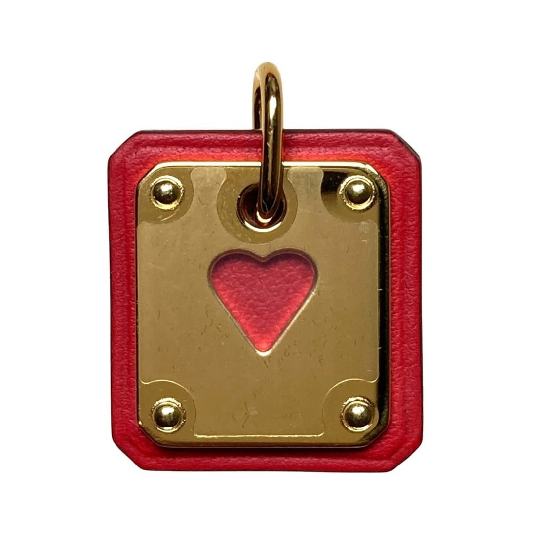 HERMES Hermes As de Coeur PM Heart Motif GP x Leather Pendant Top Red Gold Color Women's: --- Catalog ---Category: SizePendant Size: 2.1mm x 2mm / 0.08'' x 0.07''Category: DesignColor: Gold, Red colorGender: WomenPendant Type: PendantNecklace Type: PendantCategory: GeneralBrand: Hermes---